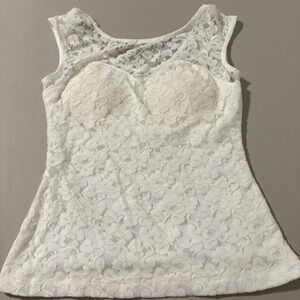 XOXO White Lace Sweetheart Neckline Sheer Overlay Tank Top Womens Size‎ M